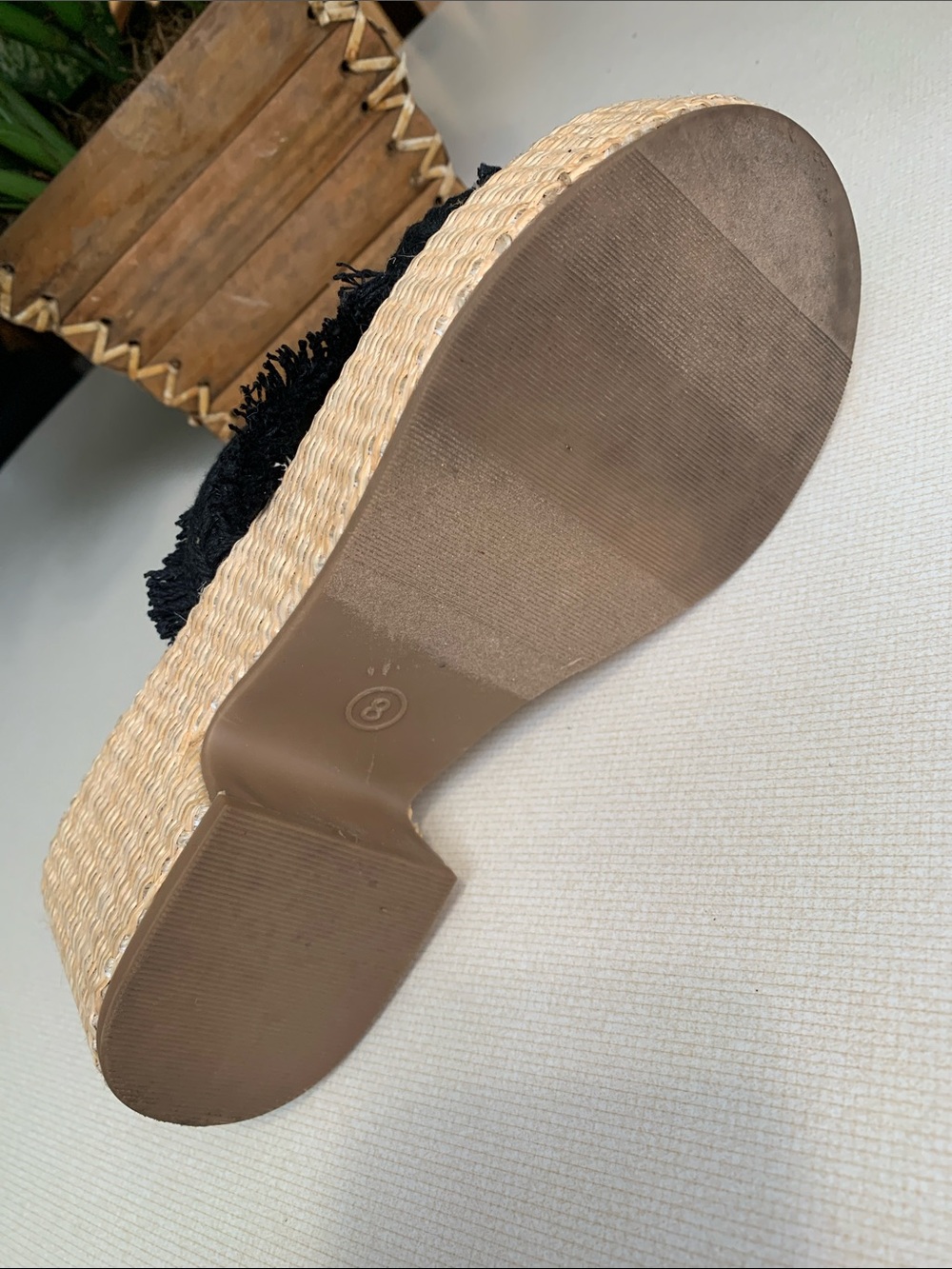 Universal Thread Black Frayed Cross-Strap Wedge Slides - Picture 8 of 8